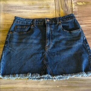 Classic Blue Denim Mini Skirt with Frayed Hem